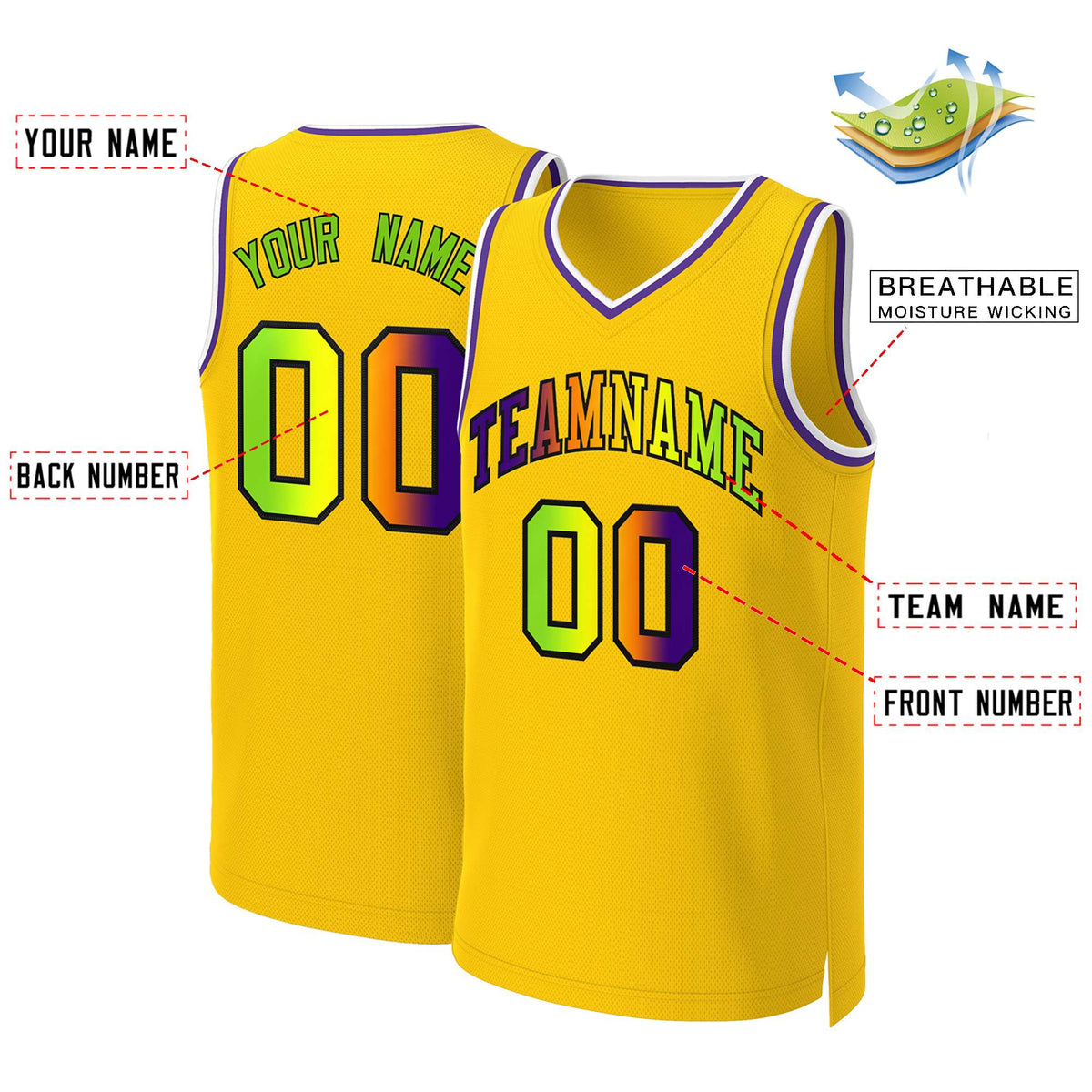 Custom Yellow Purple-Black Classic Gradient Fashion Tops Basketball Jersey Limited