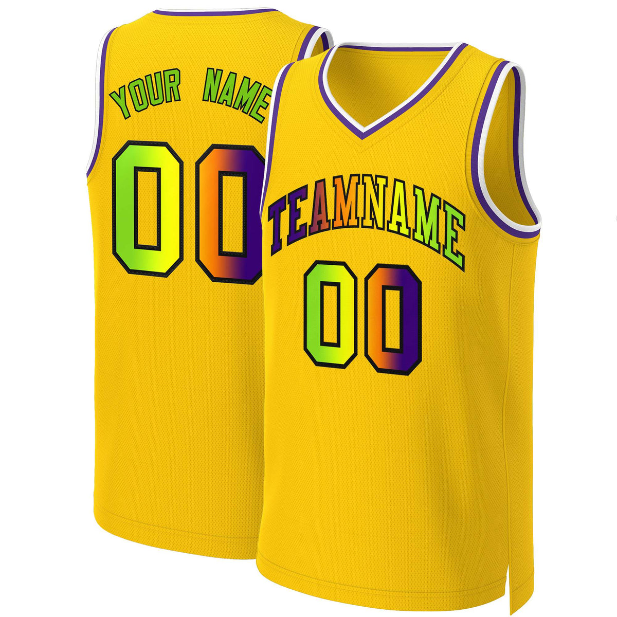 Custom Yellow Purple-Black Classic Gradient Fashion Tops Basketball Jersey