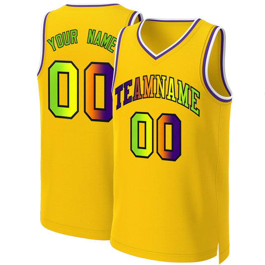 Custom Yellow Purple-Black Classic Gradient Fashion Tops Basketball Jersey