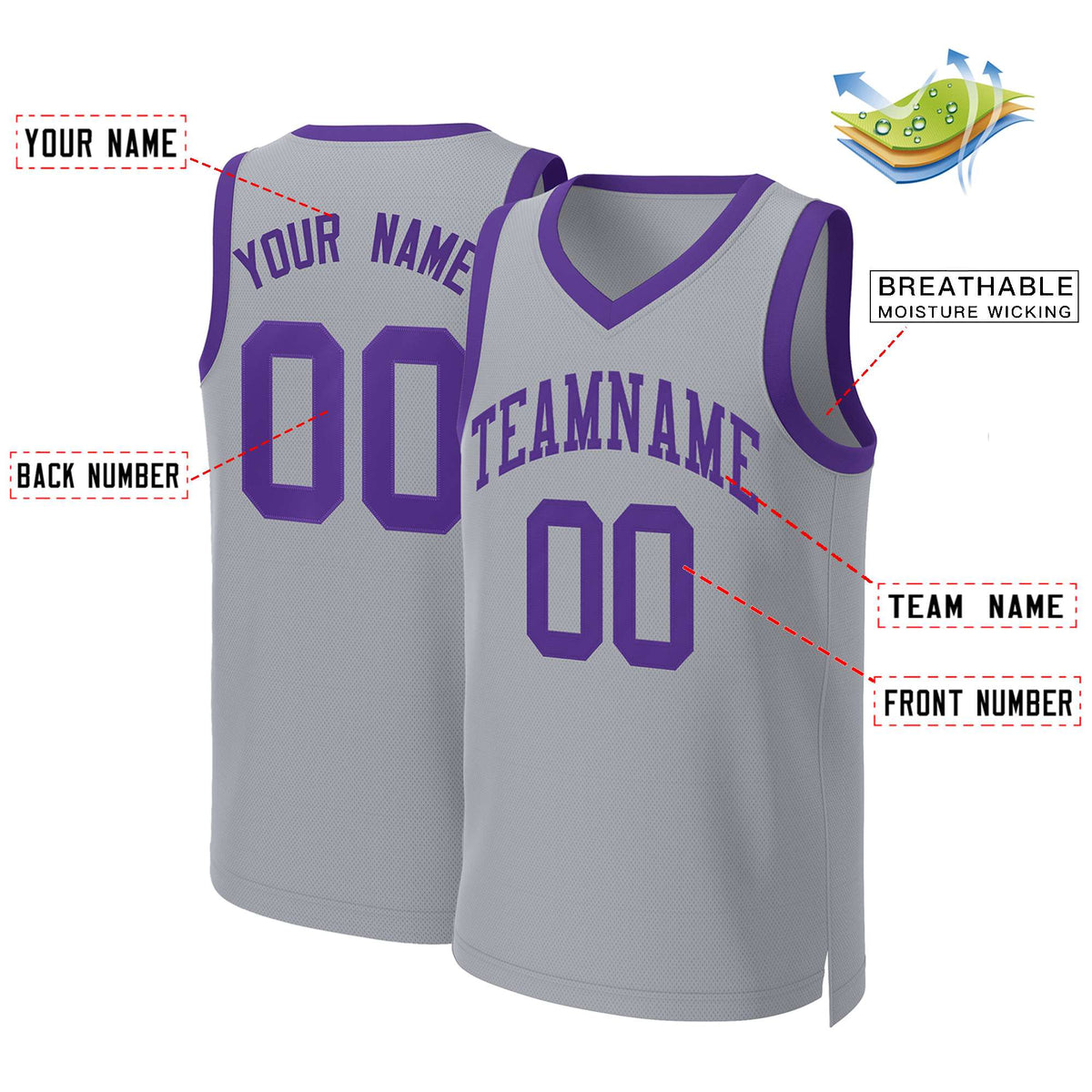 Custom Gray Purple Classic Tops Basketball Jersey Limited