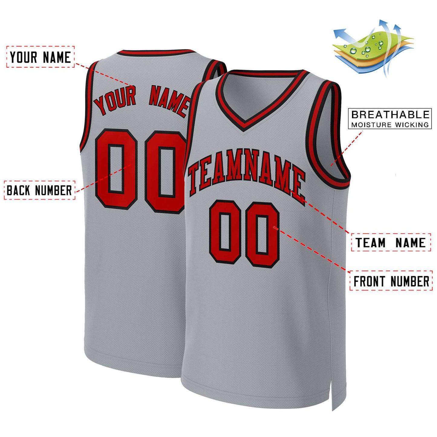Custom Gray Red-Black Classic Tops Basketball Jersey Limited
