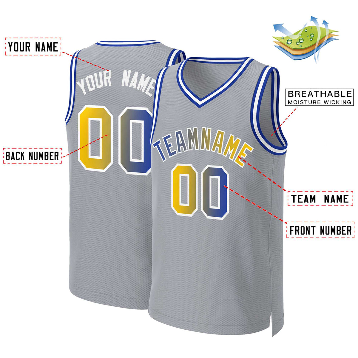 Custom Gray Royal-White Classic Gradient Fashion Tops Basketball Jersey Limited