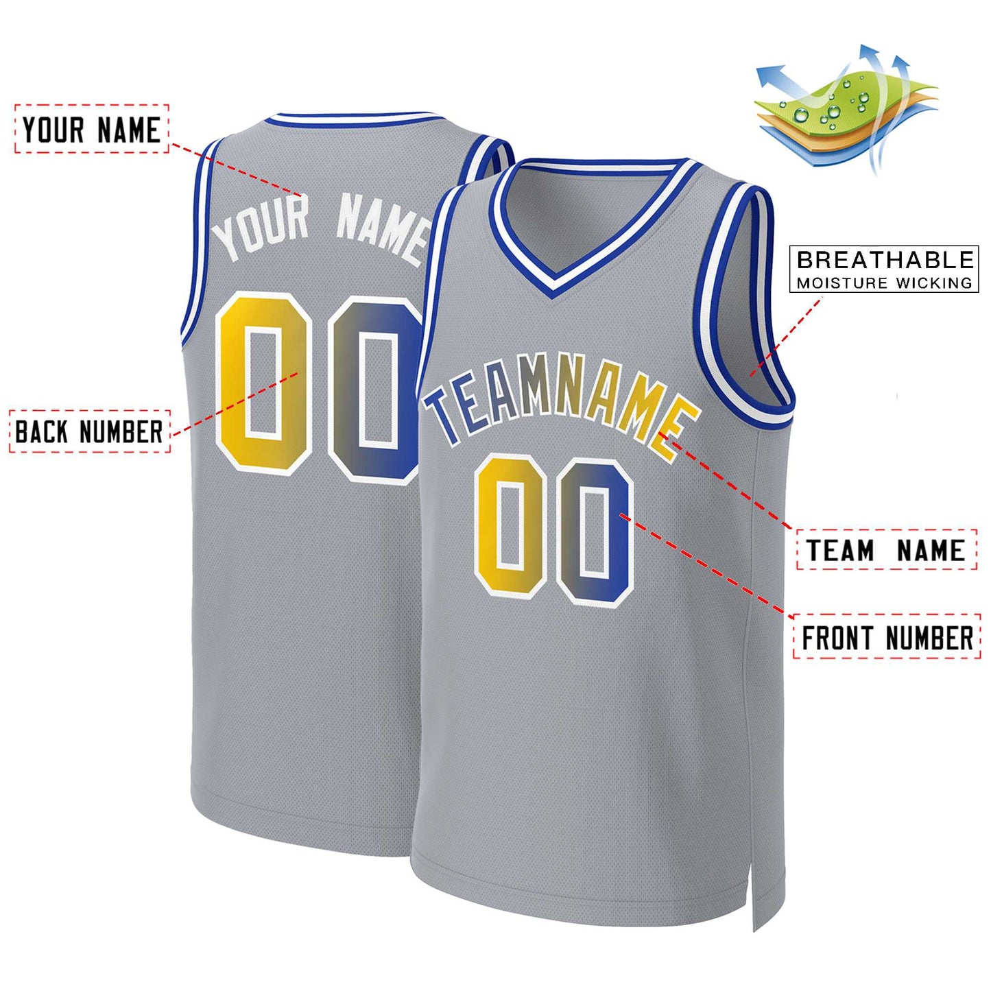 Custom Gray Royal-White Classic Gradient Fashion Tops Basketball Jersey Limited