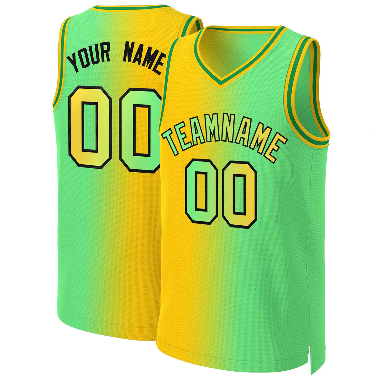 Custom Yellow Neon Green-Black Gradient Fashion Tops Basketball Jersey