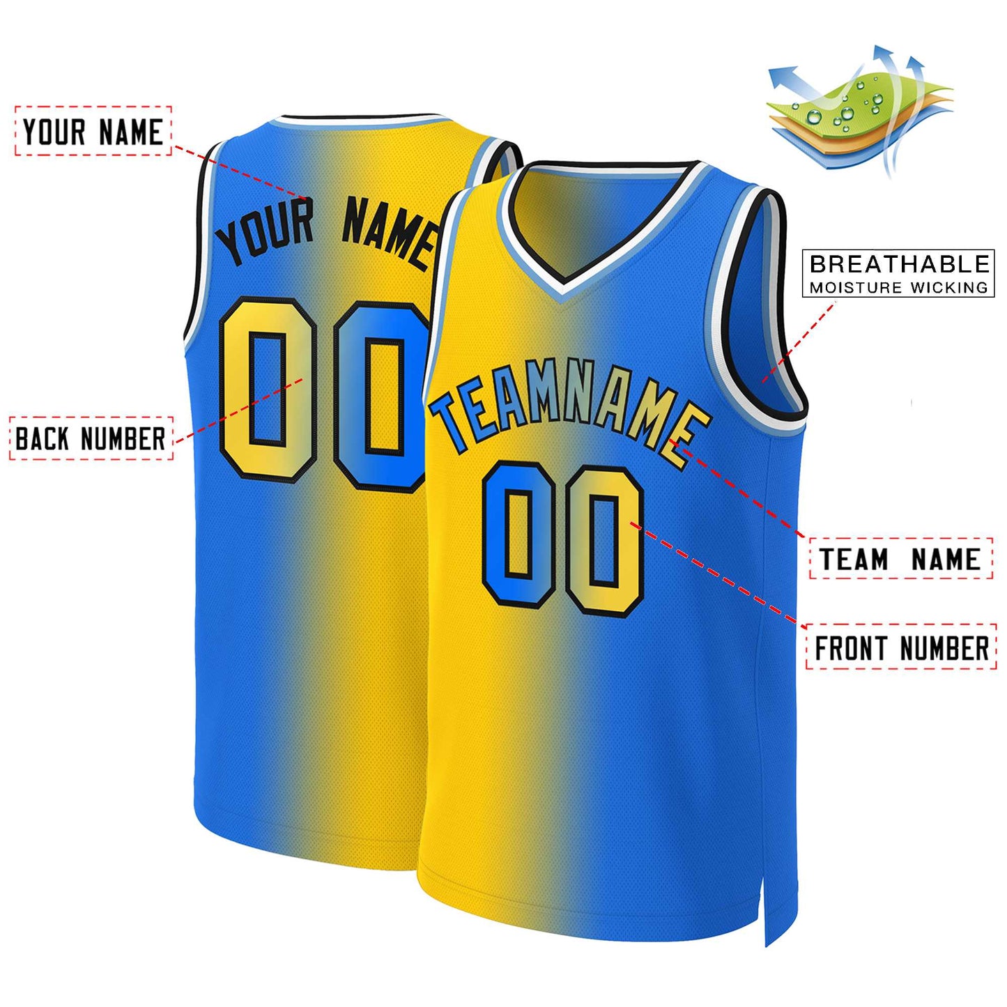Custom Yellow Blue-Black Gradient Fashion Tops Basketball Jersey Limited