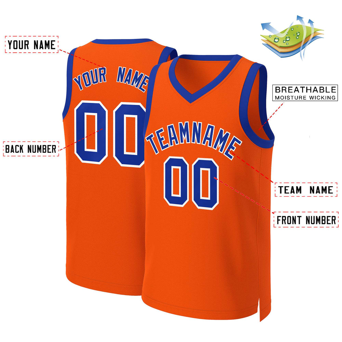 Custom Orange Royal-White Classic Tops Basketball Jersey Limited