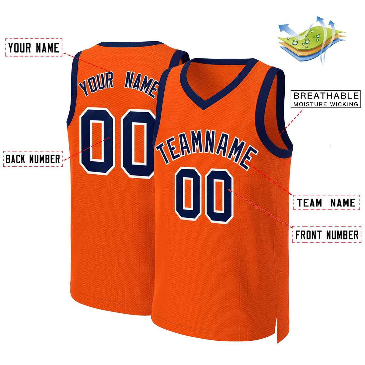 Custom Orange Navy-White Classic Tops Basketball Jersey Limited