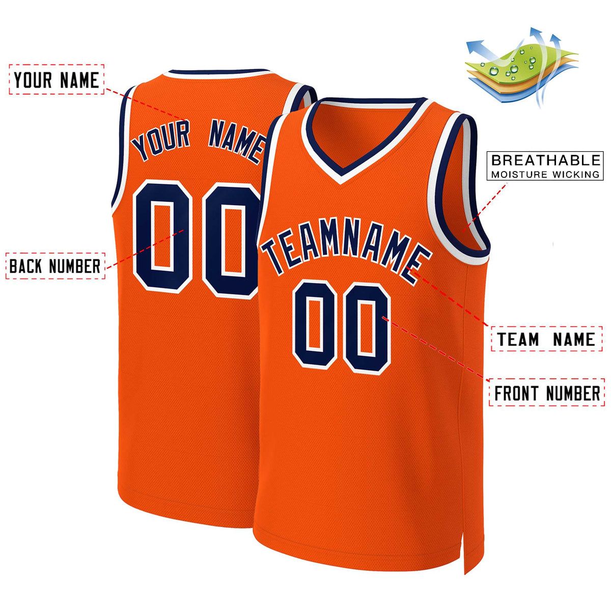 Custom Orange Navy-White Classic Tops Basketball Jersey Limited