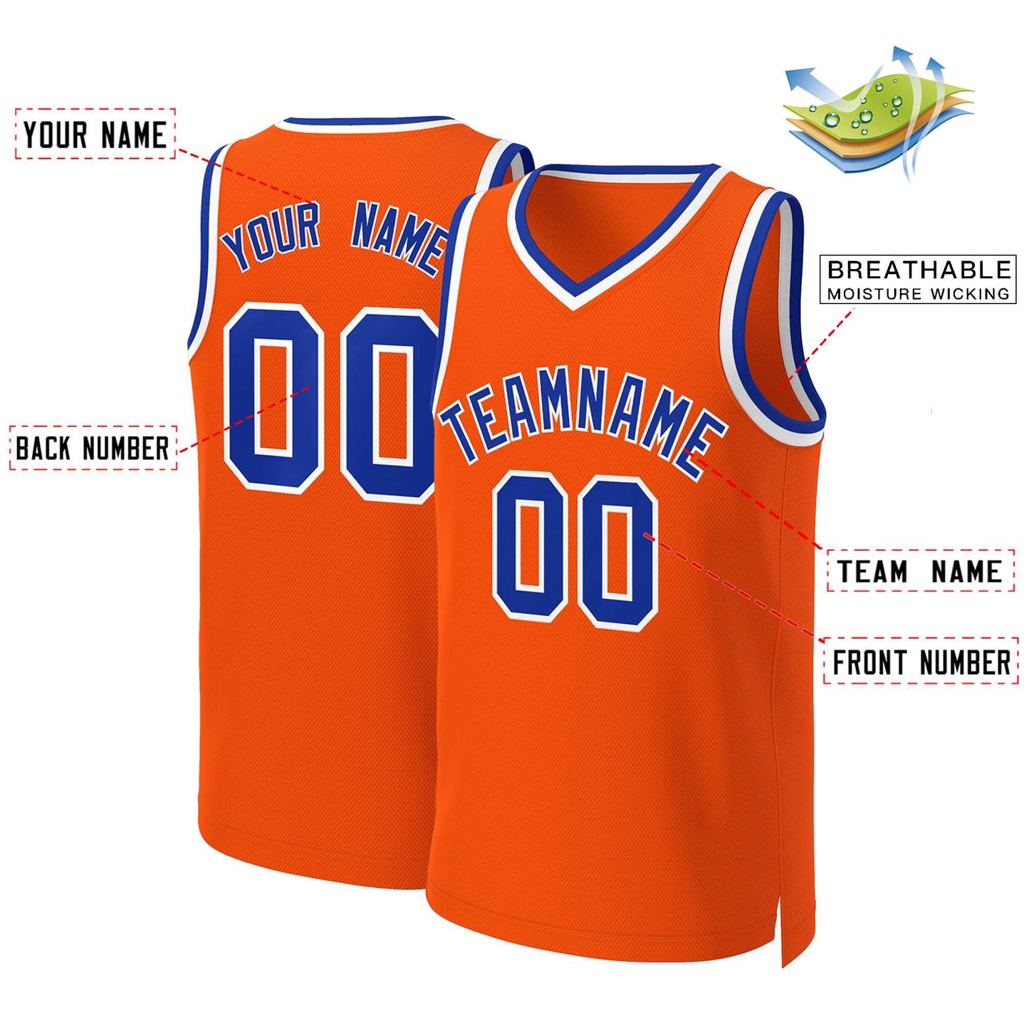 Custom Orange Royal-White Classic Tops Basketball Jersey Limited