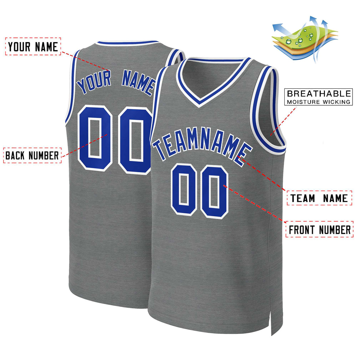 Custom Dark Gray Royal-White Classic Tops Basketball Jersey Limited