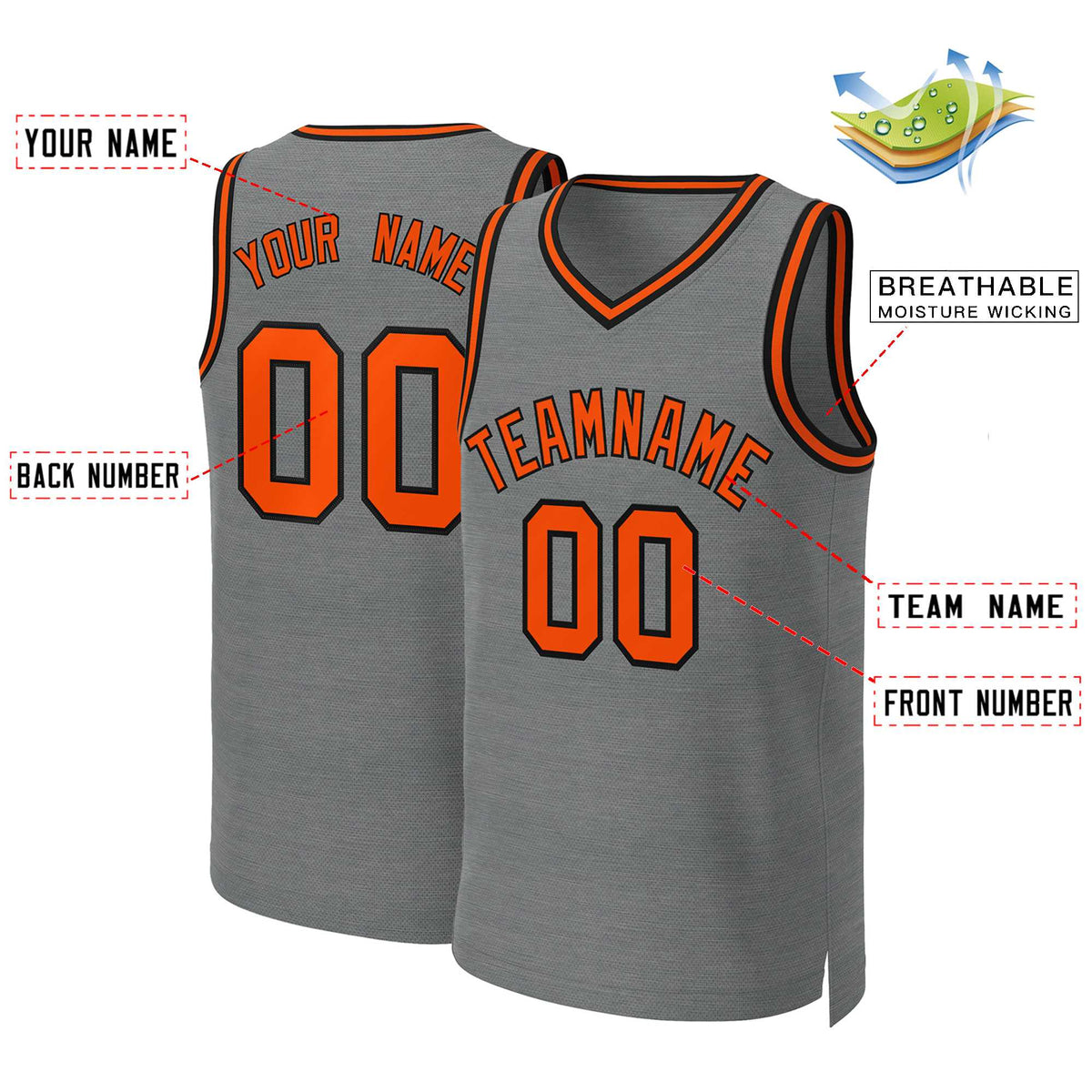 Custom Dark Gray Orange-Black Classic Tops Basketball Jersey Limited