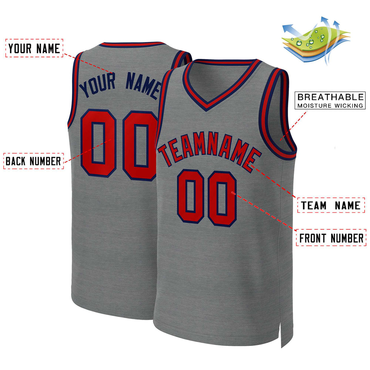 Custom Dark Gray Red-Navy Classic Tops Basketball Jersey Limited
