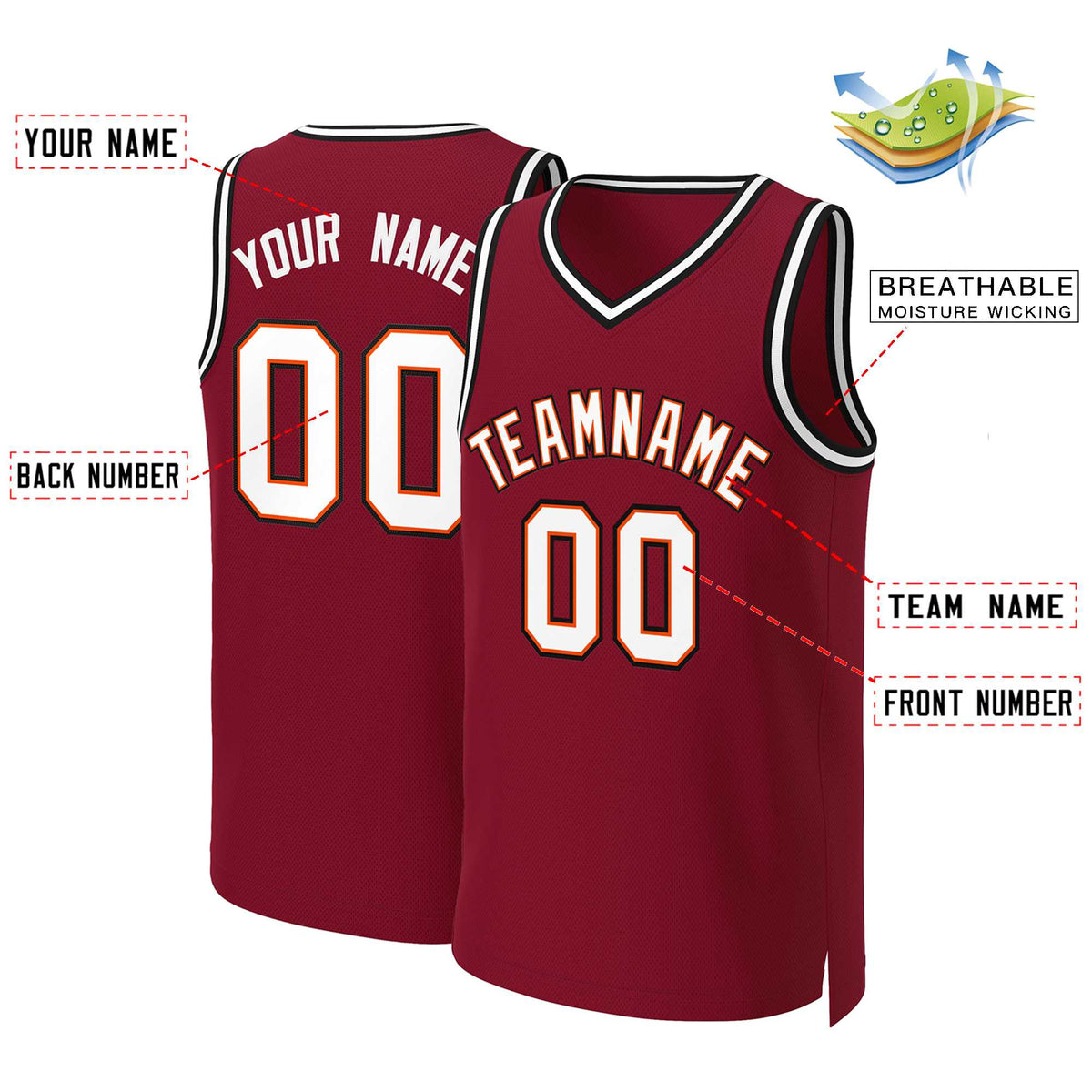 Custom Maroon White-Orange Classic Tops Basketball Jersey Limited