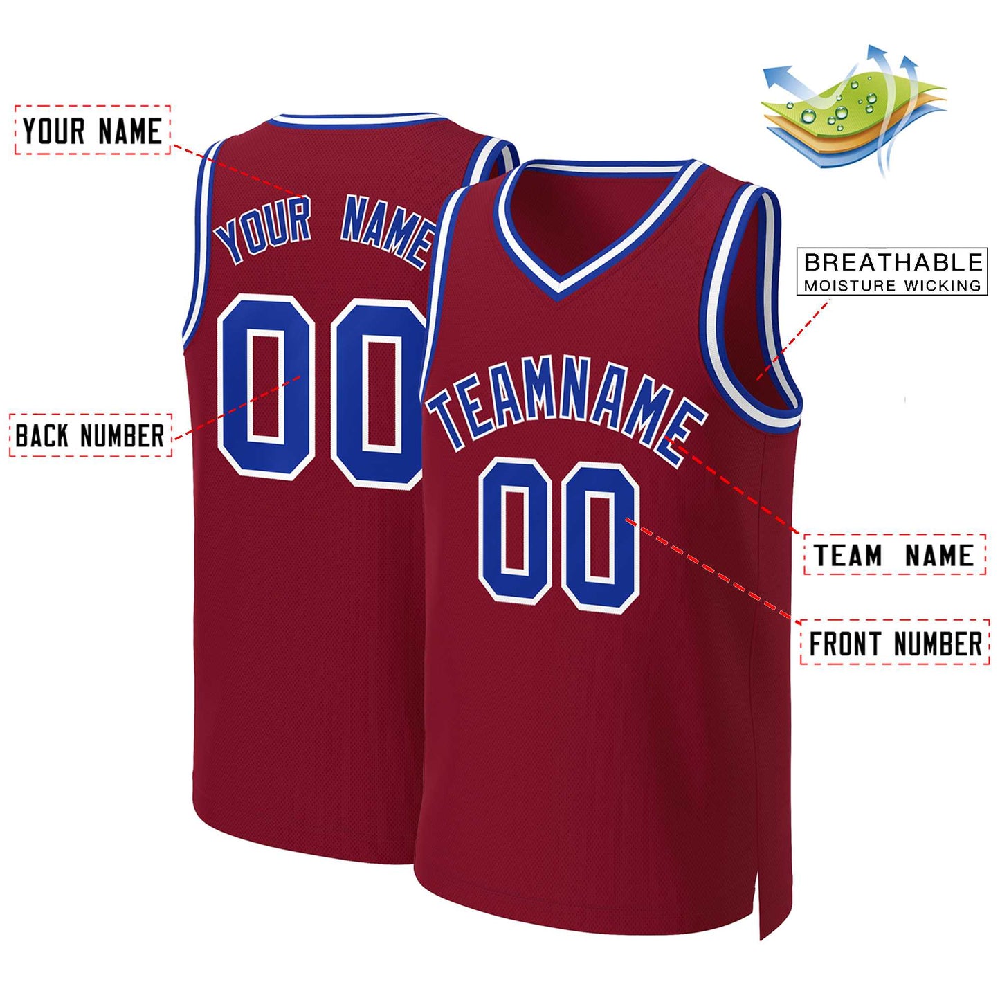 Custom Maroon Royal-White Classic Tops Basketball Jersey Limited