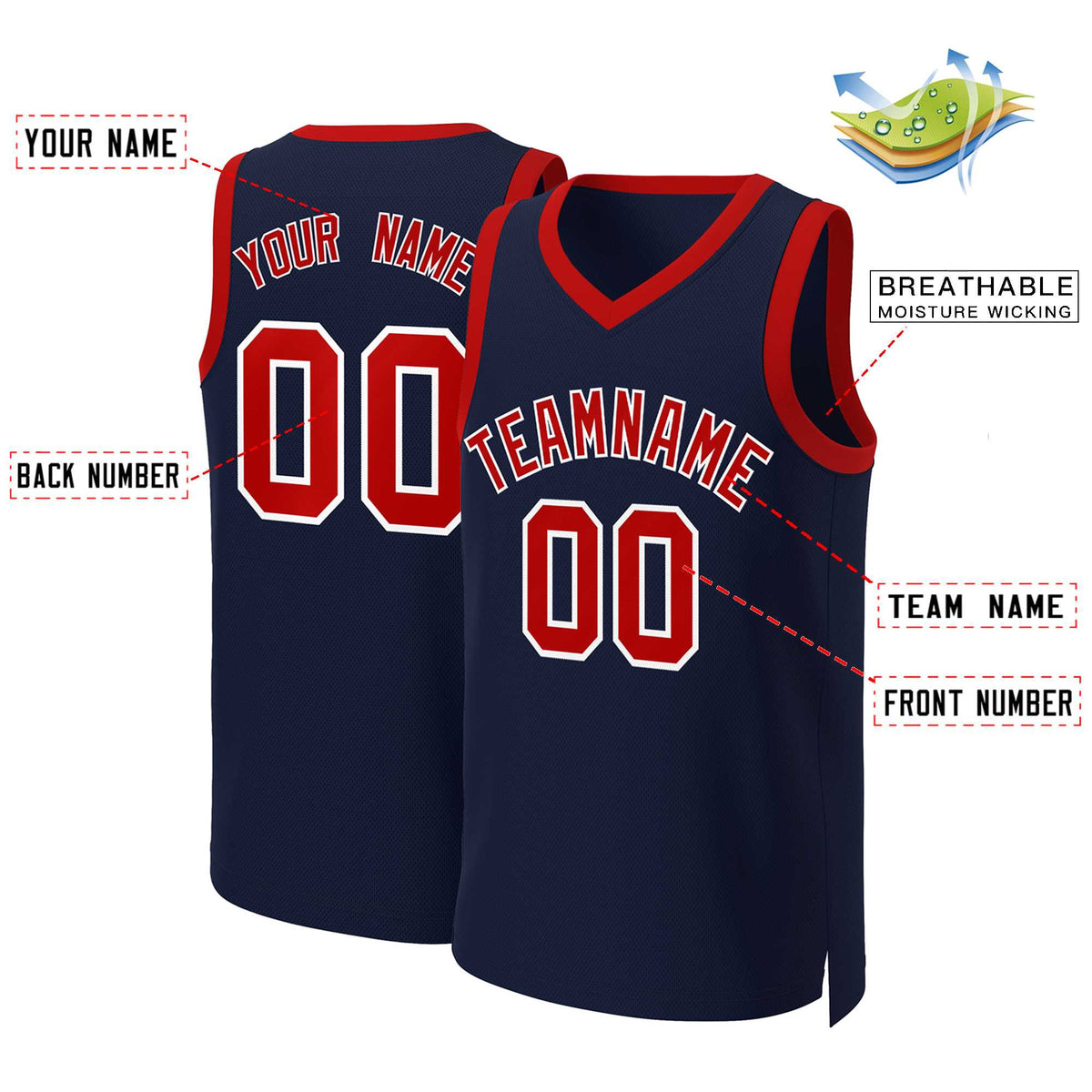 Custom Navy Red-White Classic Tops Basketball Jersey Limited