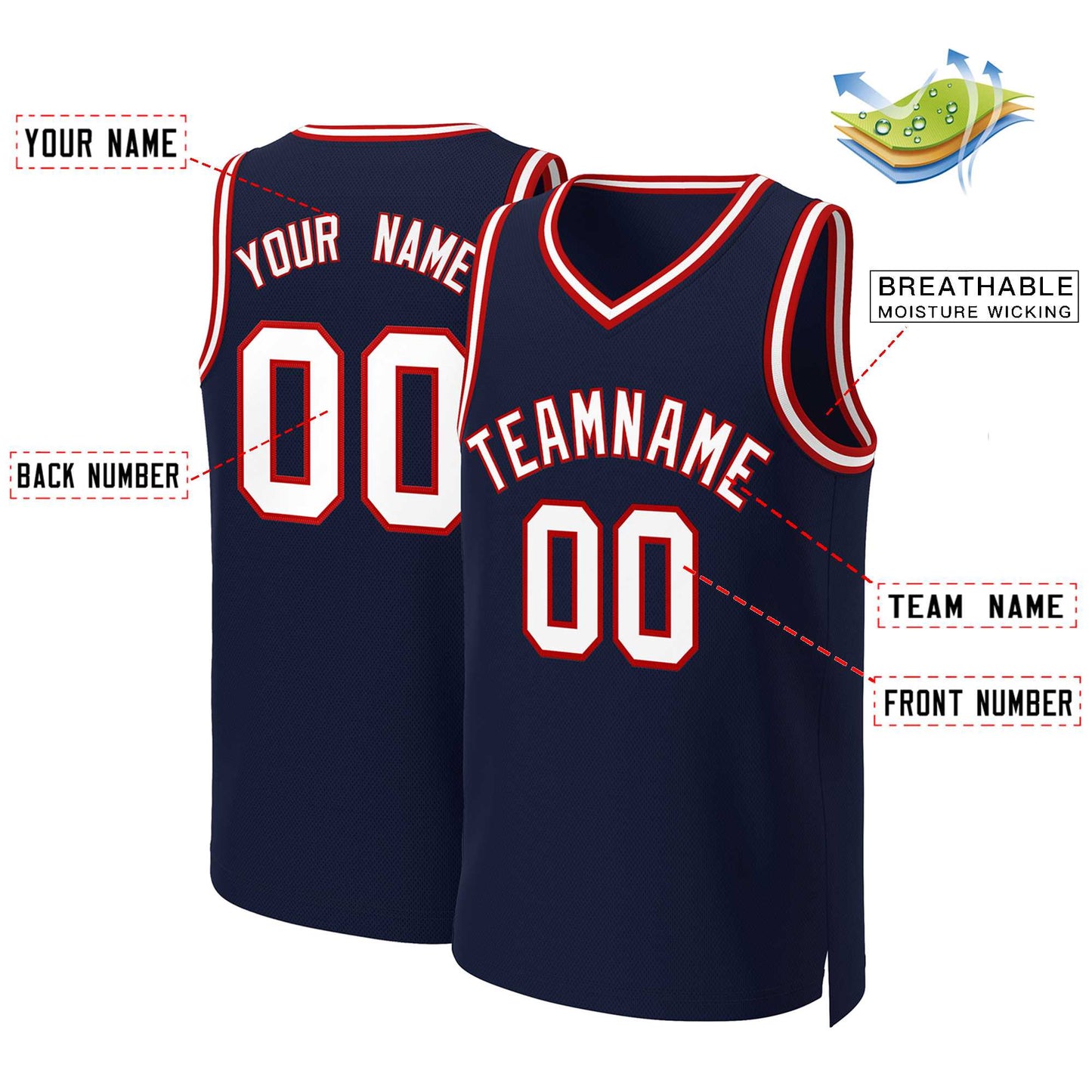 Custom Navy White-Red Classic Tops Basketball Jersey Limited