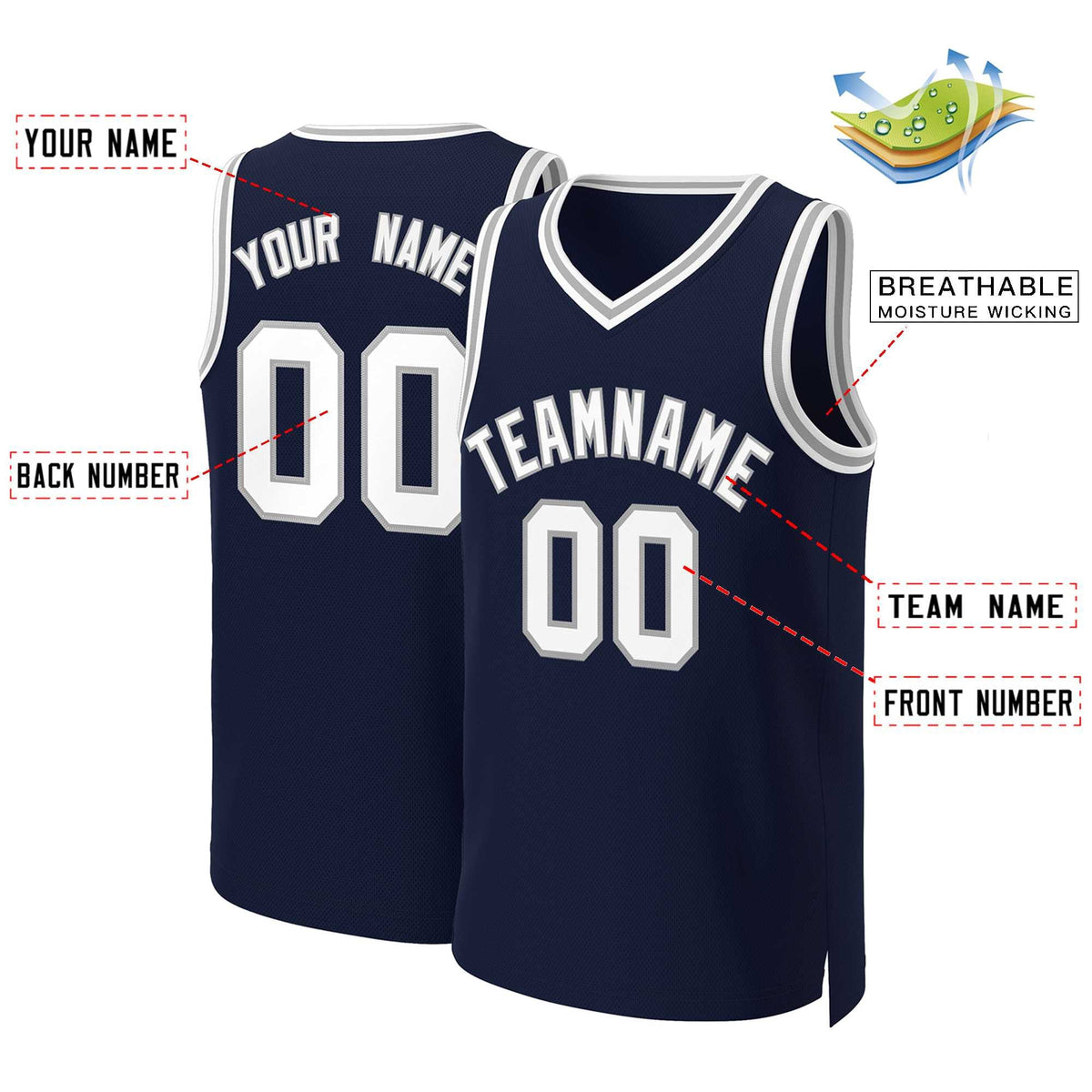 Custom Navy White-Gray Classic Tops Basketball Jersey Limited