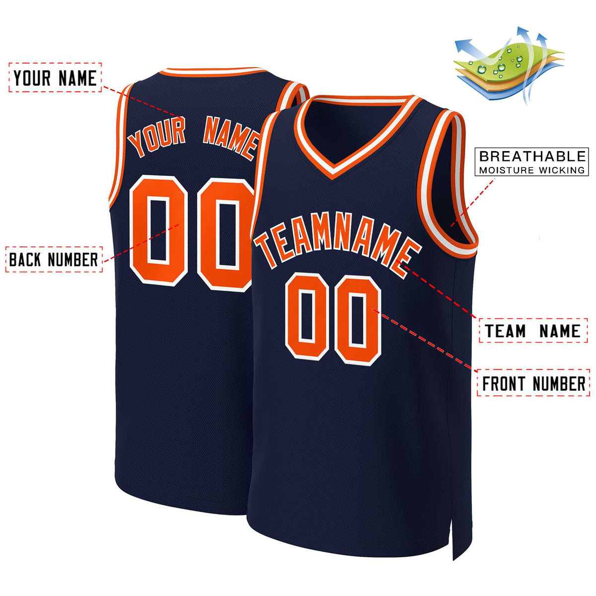 Custom Navy Orange-White Classic Tops Basketball Jersey Limited