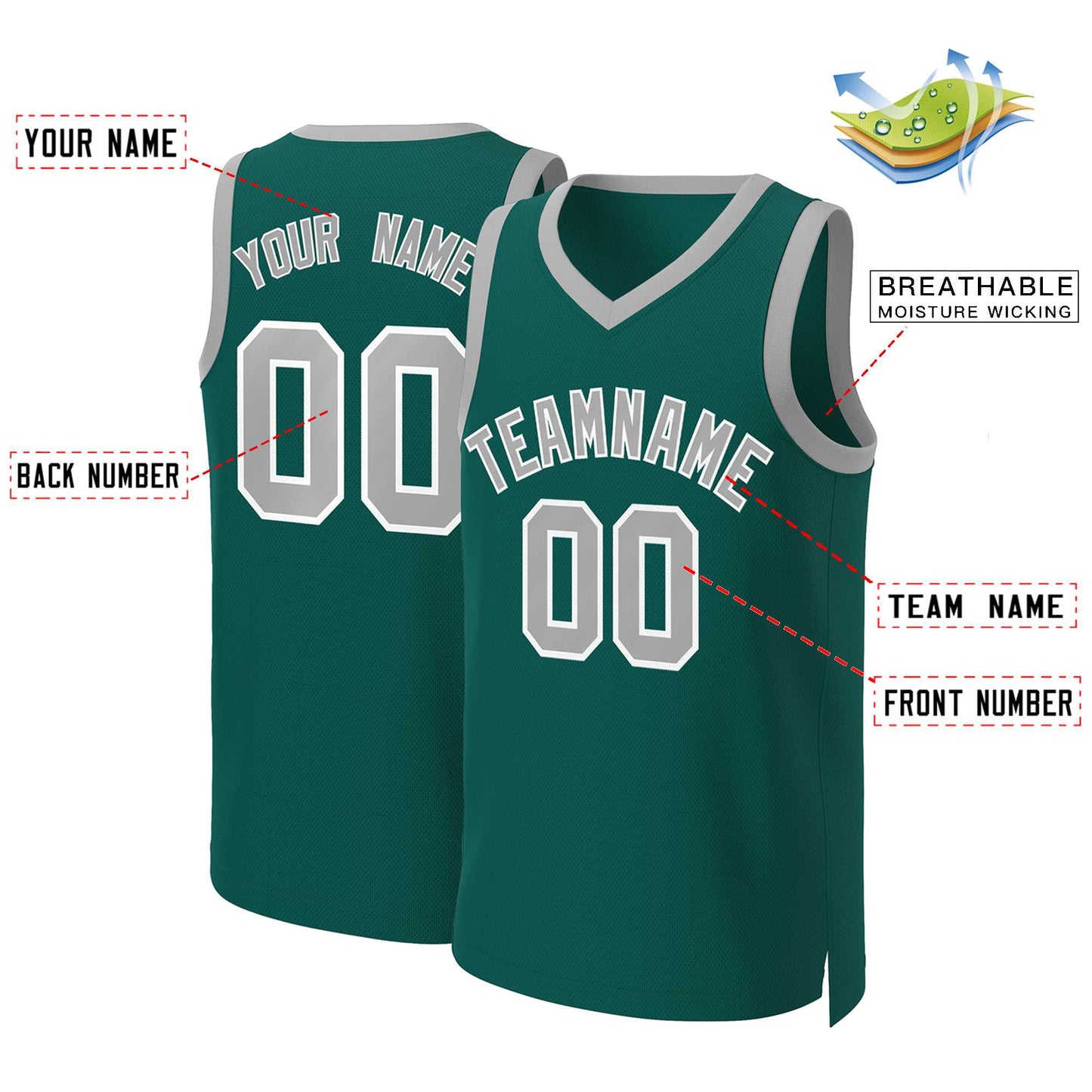 Custom Aqua Gray-White Classic Tops Basketball Jersey Limited