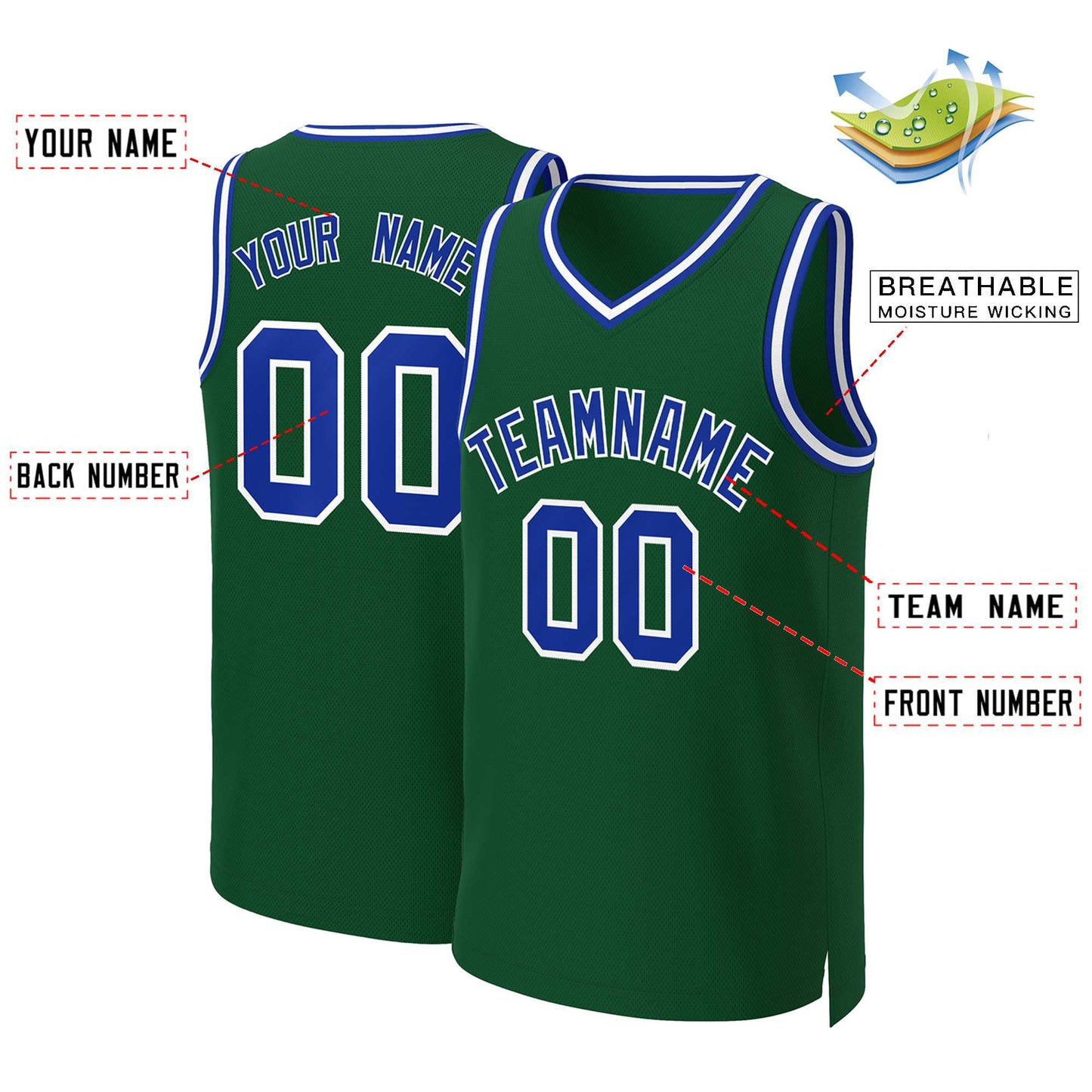 Custom Green Royal-White Classic Tops Basketball Jersey Limited