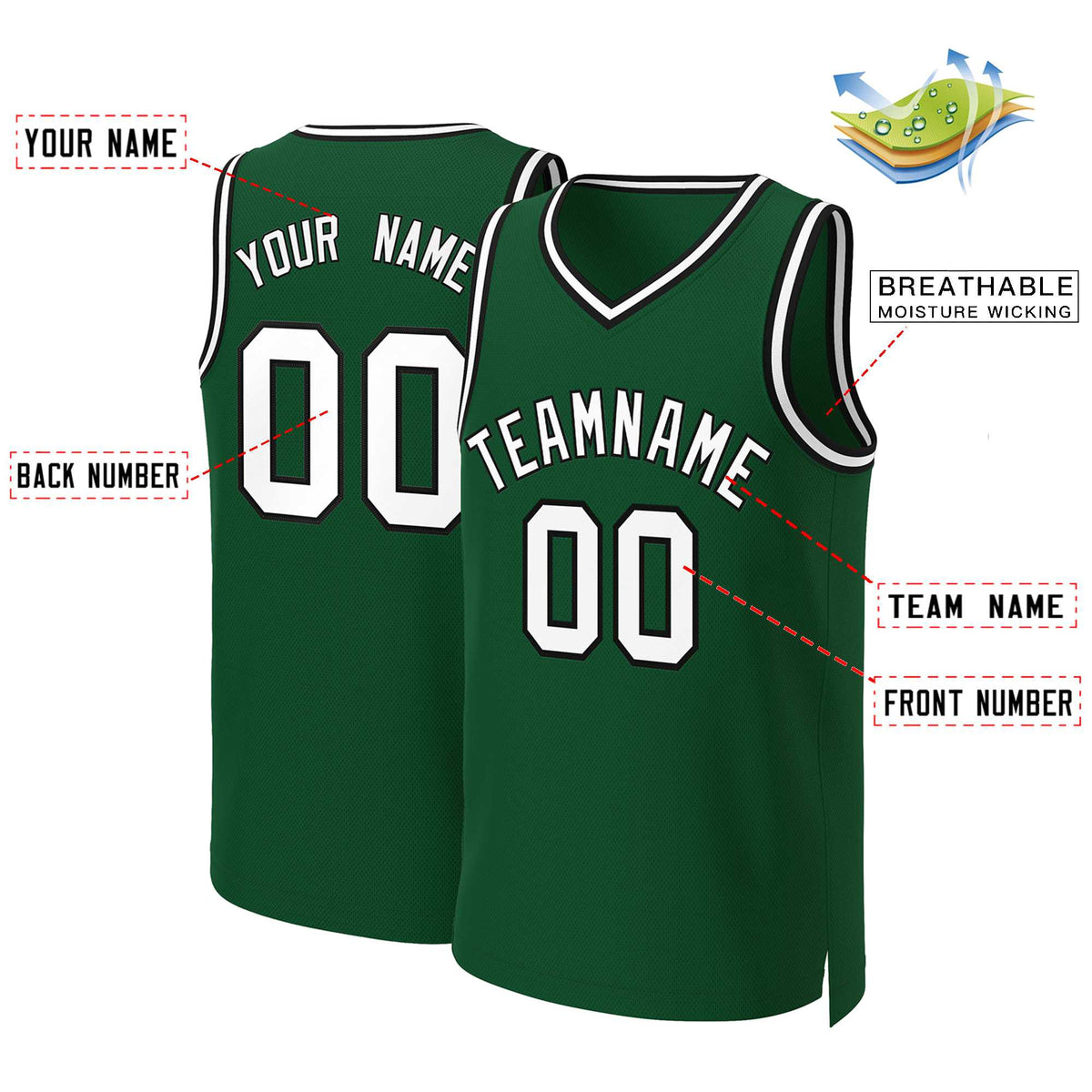 Custom Green White-Black Classic Tops Basketball Jersey Limited