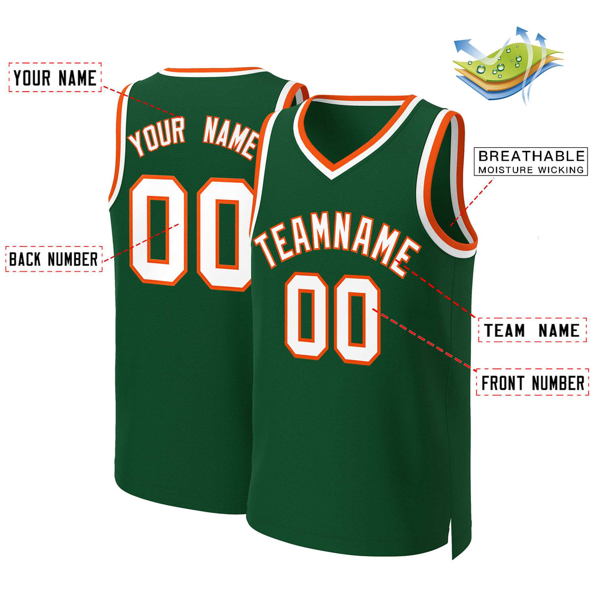 Custom Green White-Orange Classic Tops Basketball Jersey Limited