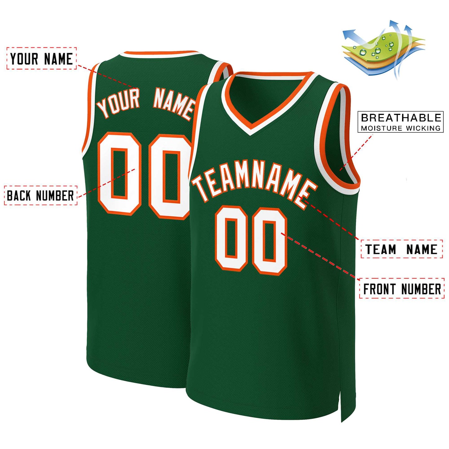 Custom Green White-Orange Classic Tops Basketball Jersey Limited