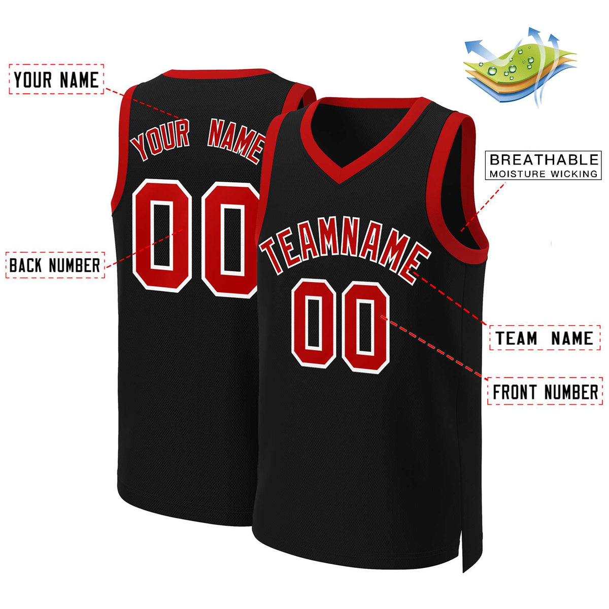 Custom Black Red-White Classic Tops Basketball Jersey Limited
