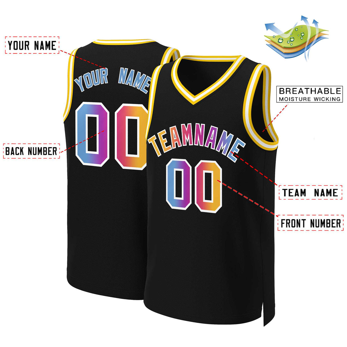 Custom Black Yellow-White Classic Gradient Fashion Tops Basketball Jersey Limited