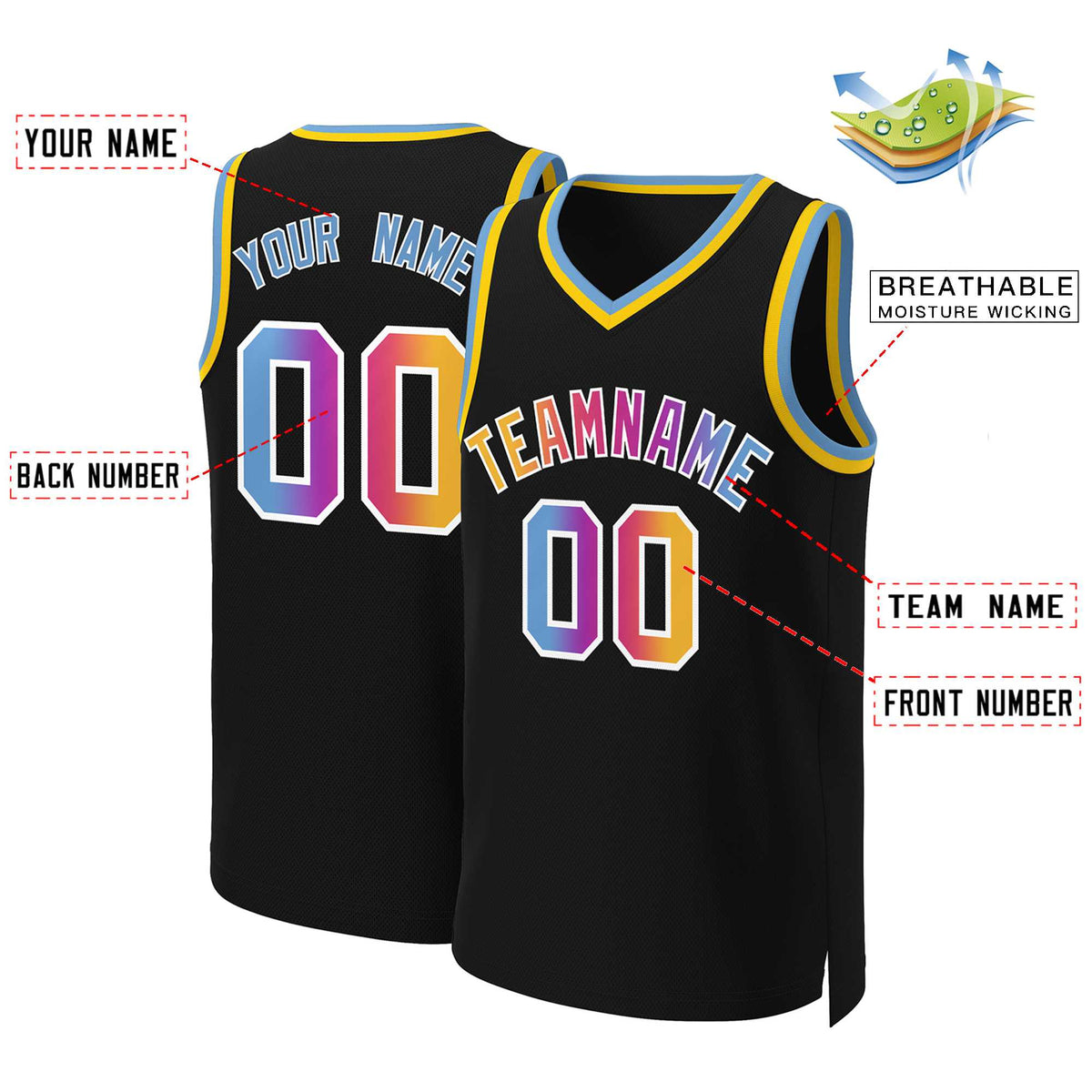 Custom Black Yellow-White Classic Gradient Fashion Tops Basketball Jersey Limited