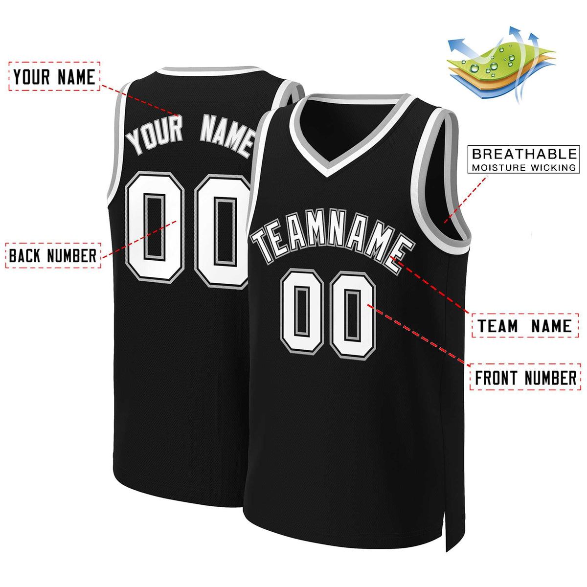 Custom Black White-Black Classic Tops Basketball Jersey Limited