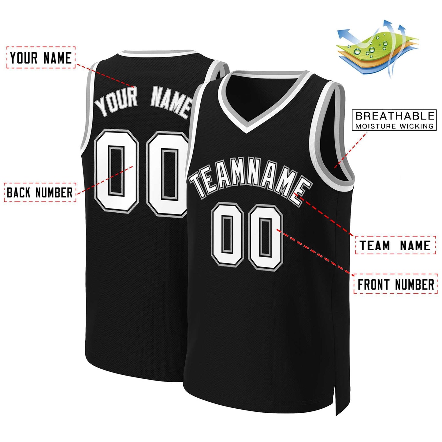 Custom Black White-Black Classic Tops Basketball Jersey Limited