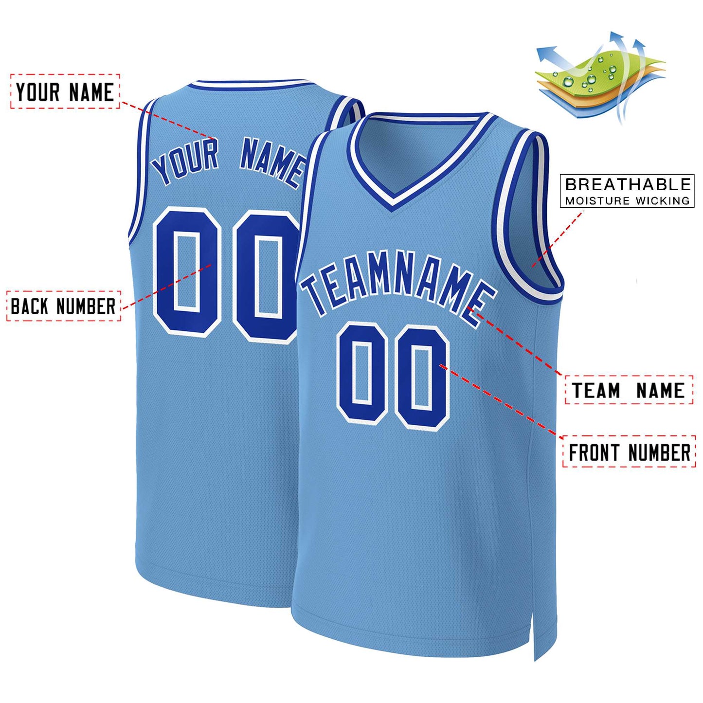 Custom Light Blue Royal-White Classic Tops Basketball Jersey Limited