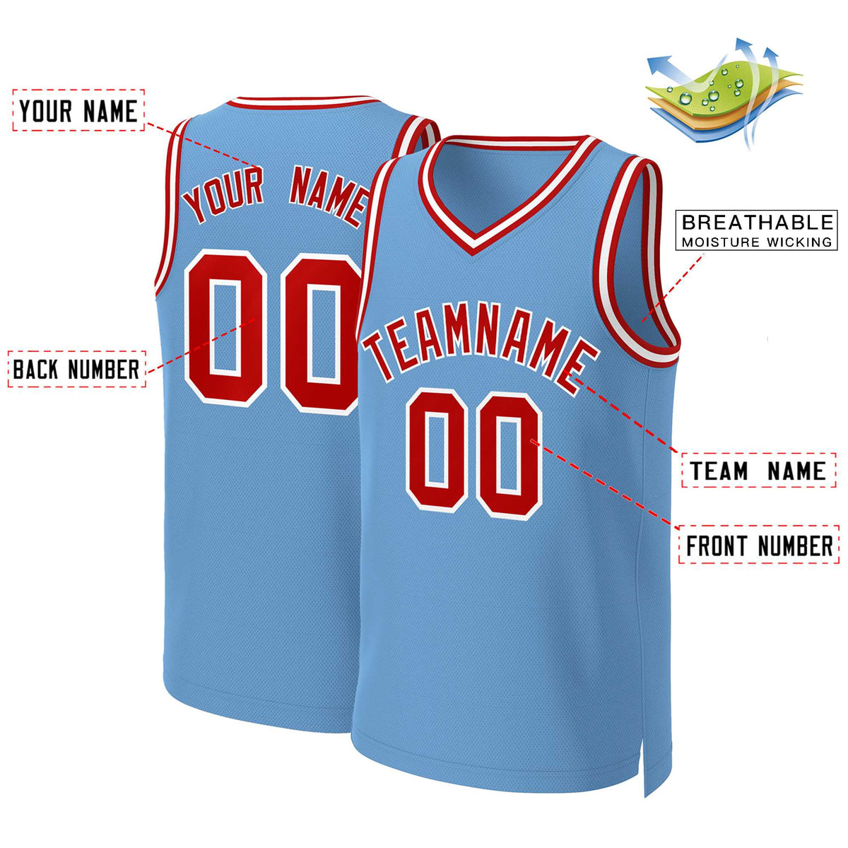 Custom Light Blue Red-White Classic Tops Basketball Jersey Limited