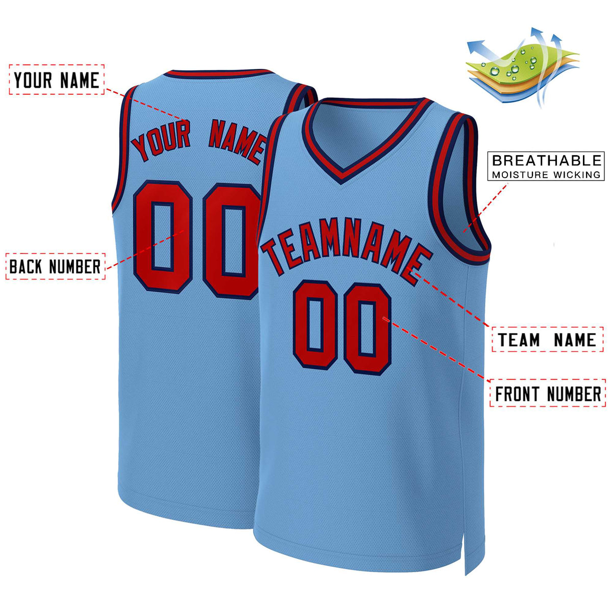 Custom Light Blue Red-Navy Classic Tops Basketball Jersey Limited