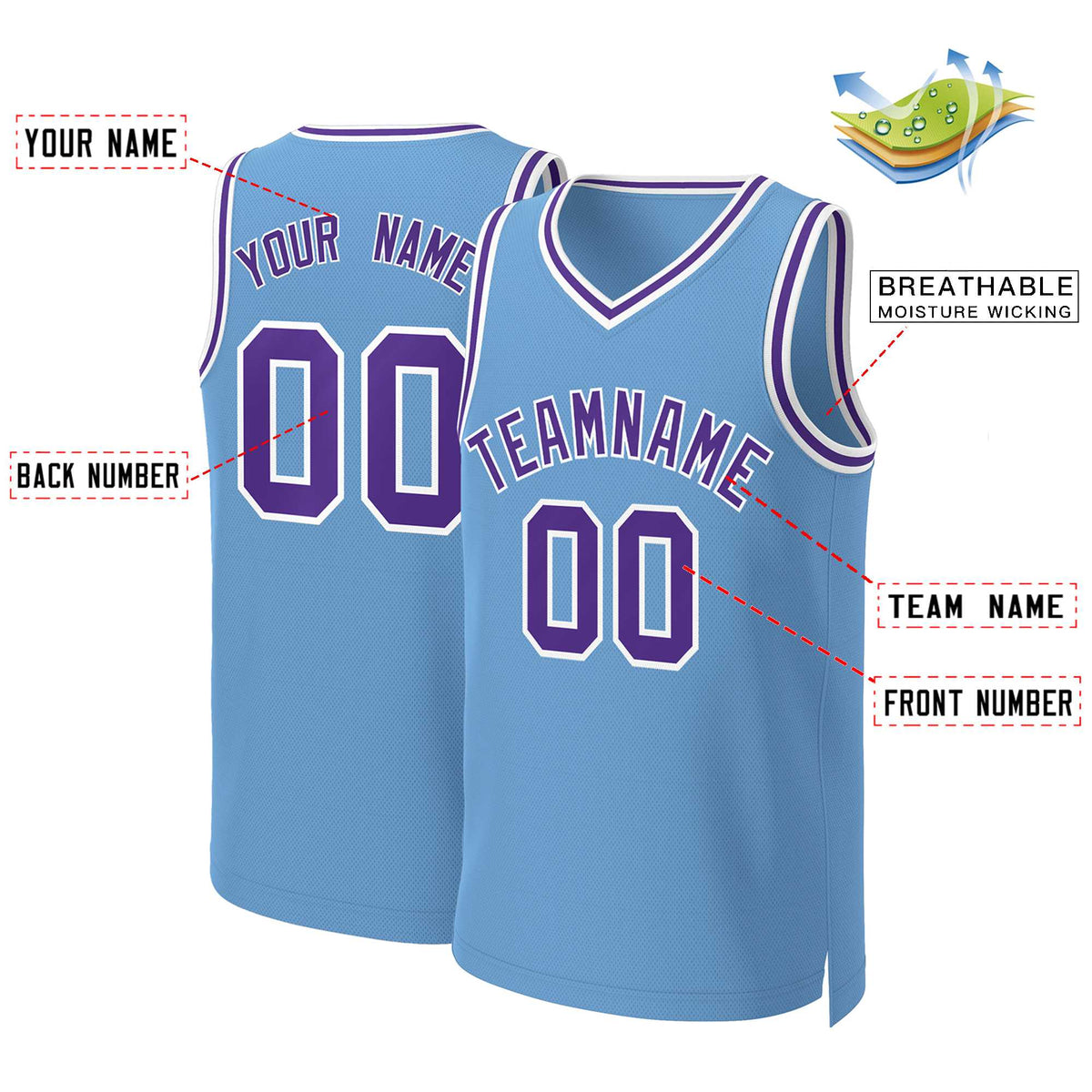 Custom Light Blue Purple-White Classic Tops Basketball Jersey Limited