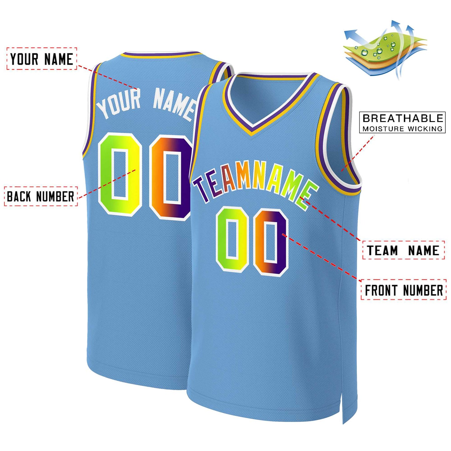 Custom Light Blue Purple-White Classic Gradient Fashion Tops Basketball Jersey Limited