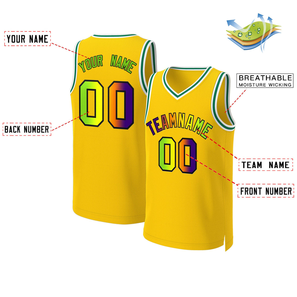 Custom Yellow Purple-Black Classic Gradient Fashion Tops Basketball Jersey Limited