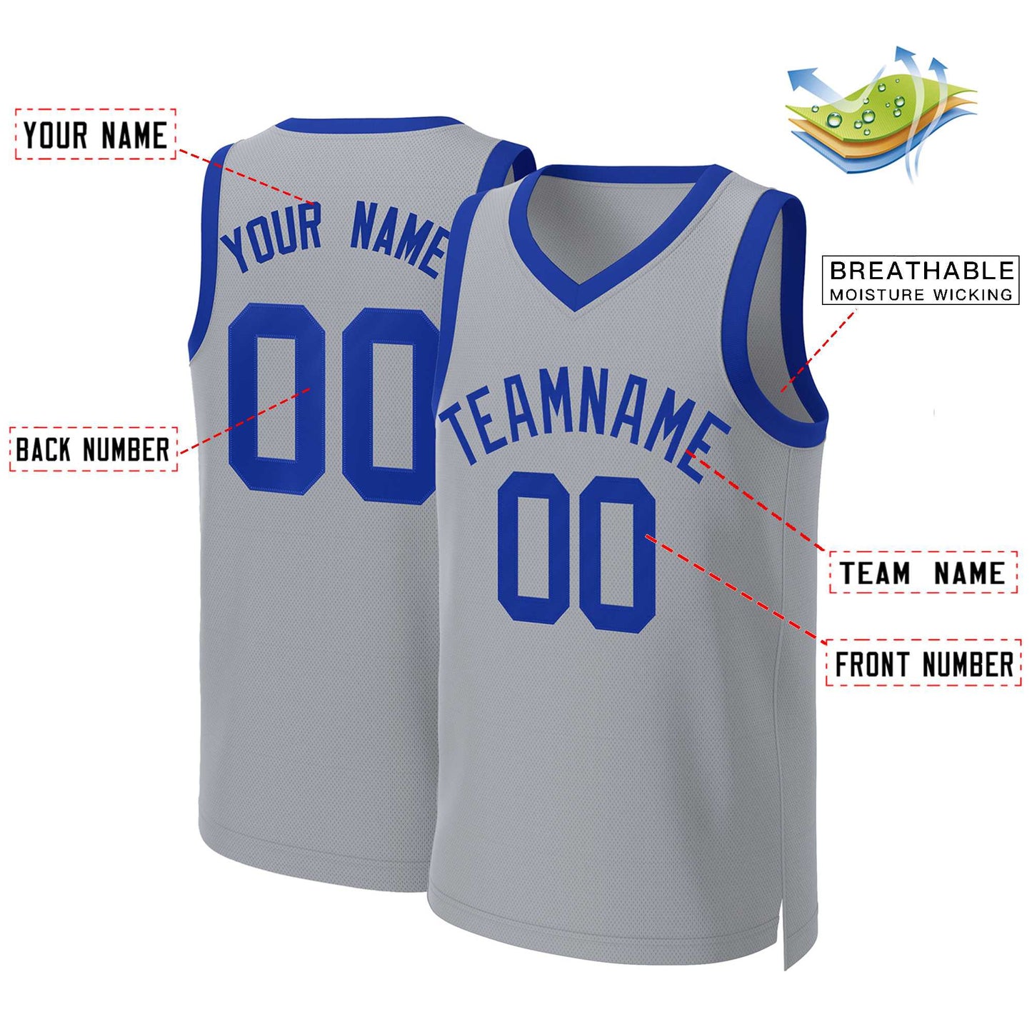 Custom Gray Royal Classic Tops Basketball Jersey Limited
