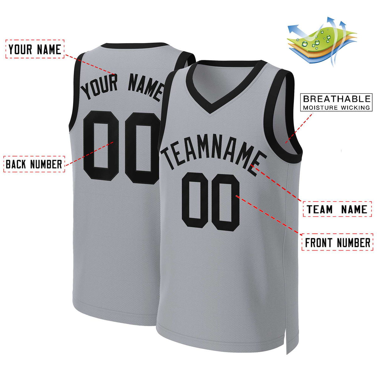 Custom Gray Black Classic Tops Basketball Jersey Limited