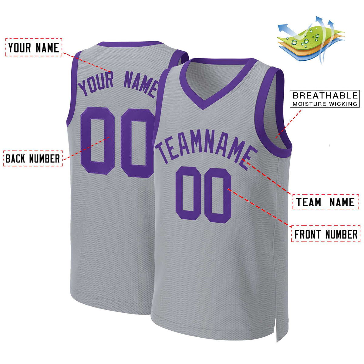 Custom Gray Purple Classic Tops Basketball Jersey Limited