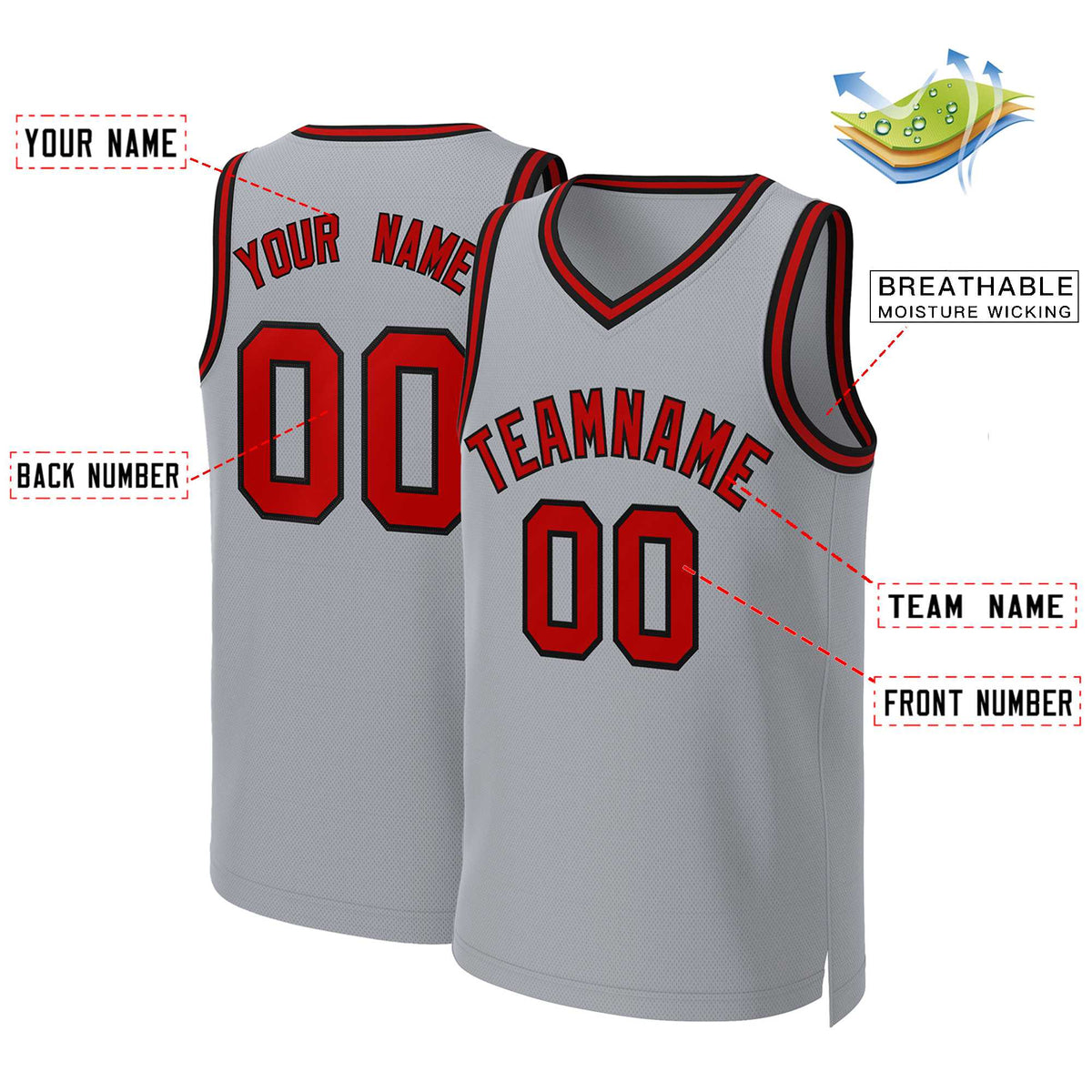 Custom Gray Red-Black Classic Tops Basketball Jersey Limited