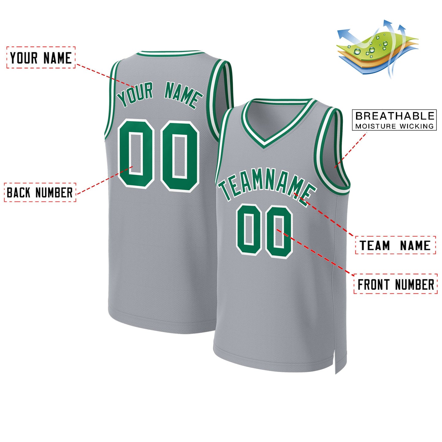 Custom Gray Kelly Green-White Classic Tops Basketball Jersey Limited