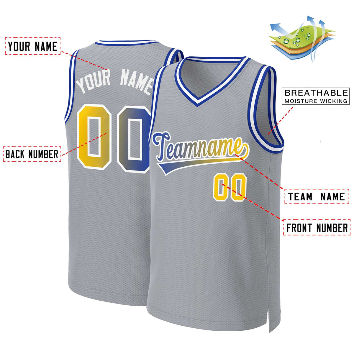 Custom Gray Royal-White Classic Gradient Fashion Tops Basketball Jersey Limited