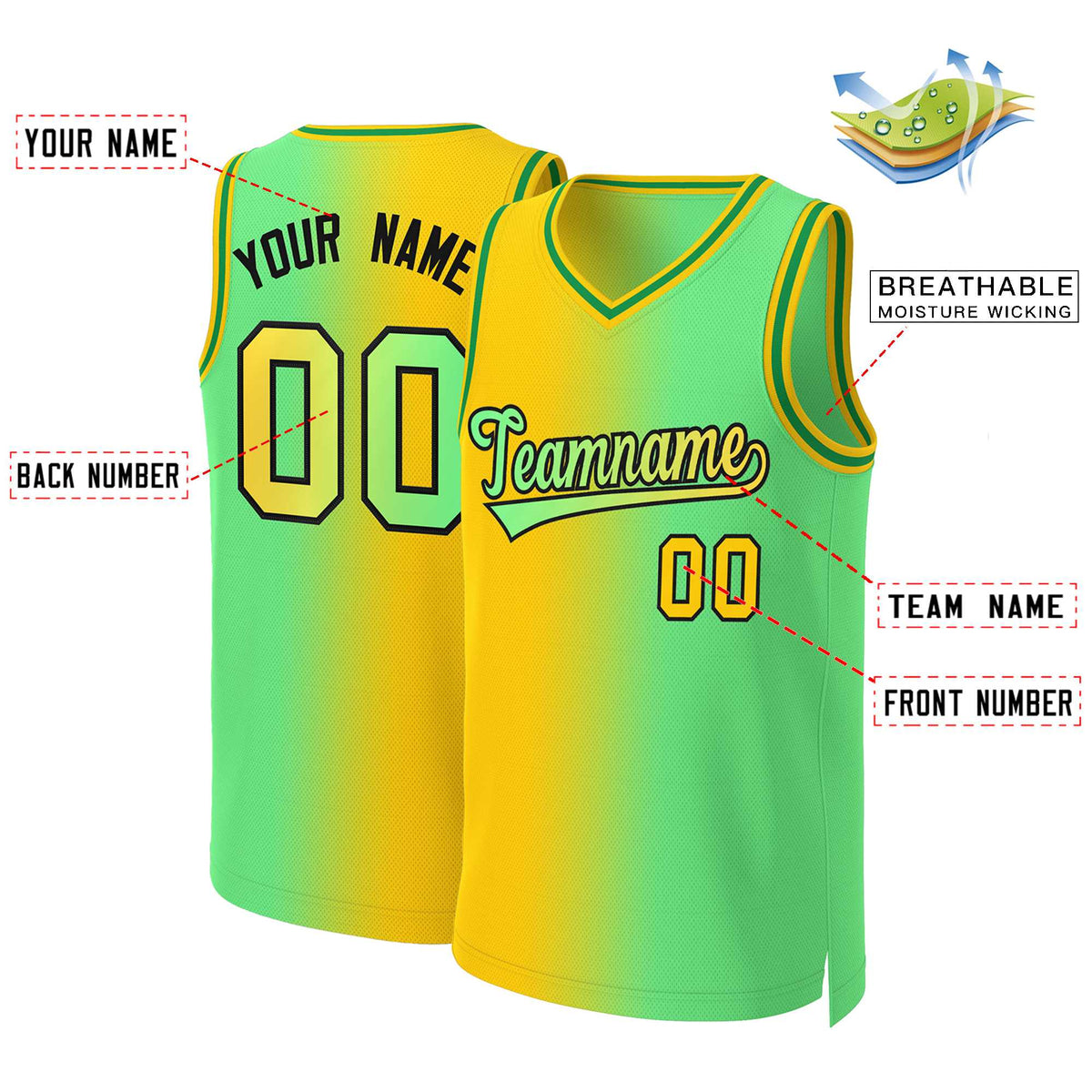 Custom Yellow Neon Green-Black Gradient Fashion Tops Basketball Jersey Limited