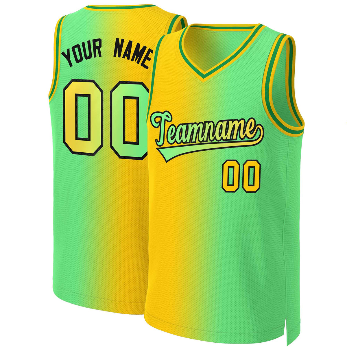 Custom Yellow Neon Green-Black Gradient Fashion Tops Basketball Jersey