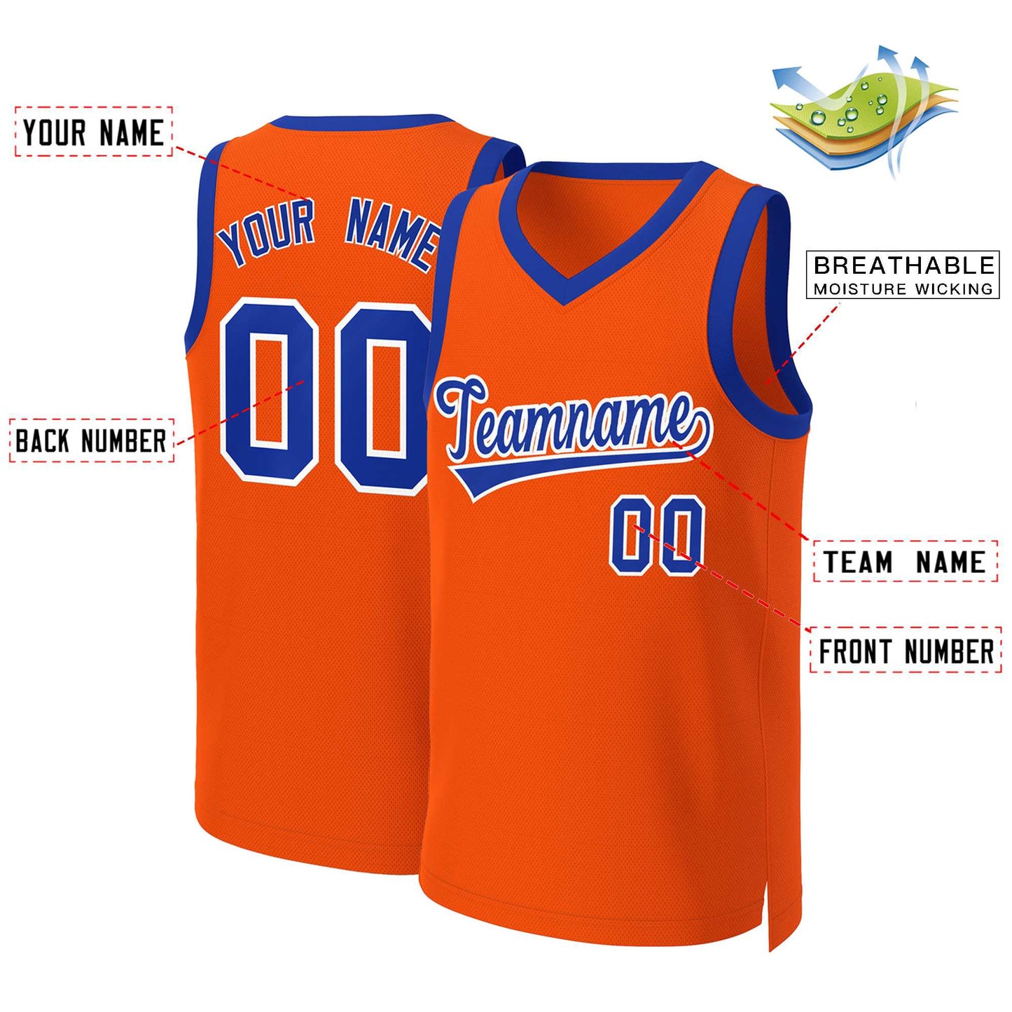 Custom Orange Royal-White Classic Tops Basketball Jersey Limited