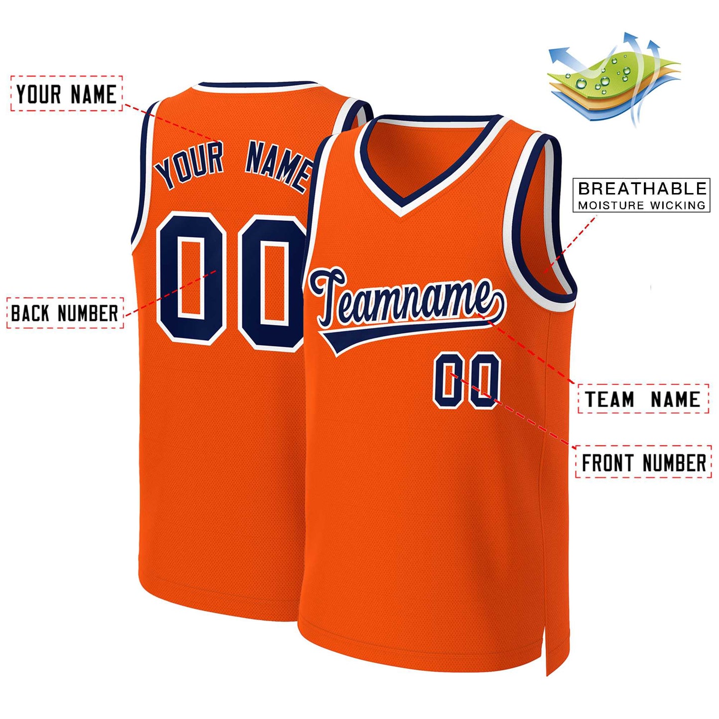 Custom Orange Navy-White Classic Tops Basketball Jersey Limited