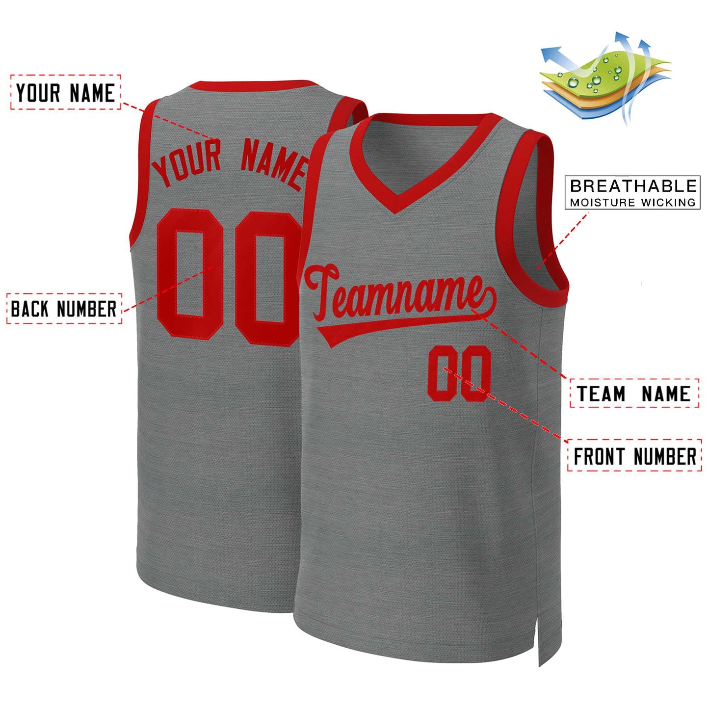 Custom Dark Gray Red Classic Tops Basketball Jersey Limited
