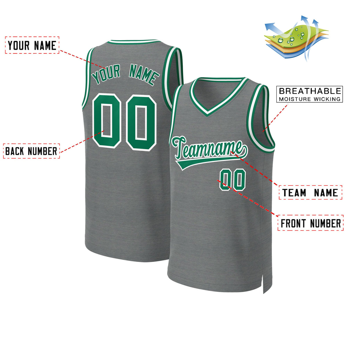 Custom Dark Gray Kelly Green-White Classic Tops Basketball Jersey Limited